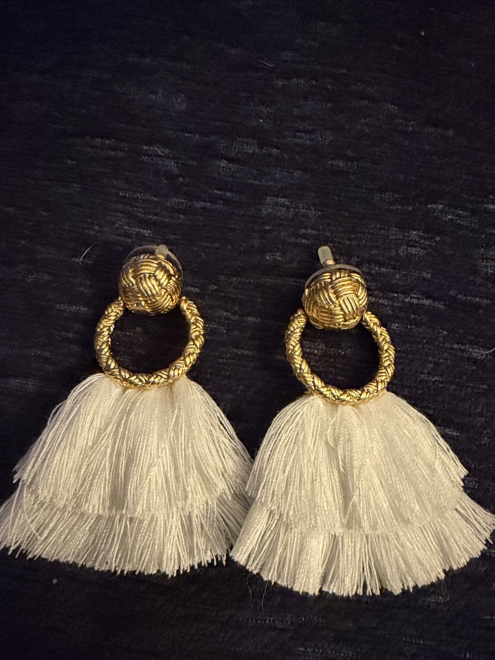 Faux Gold Hoop Ivory Tassel Drop Earrings - never worn!